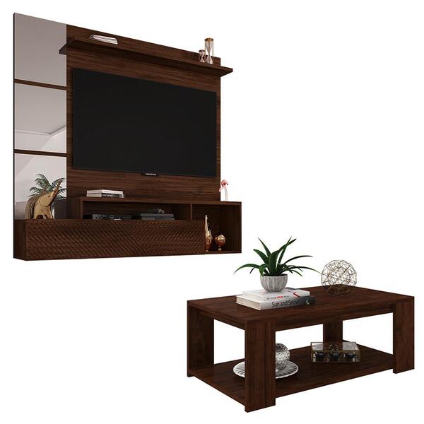 Conjunto Sala De Estar Painel Mesa Marrom Inbox Caemmun
