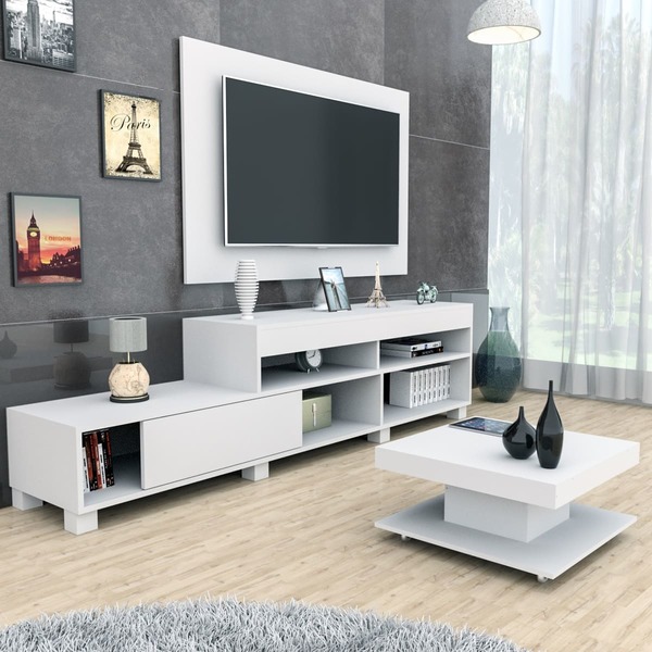 conjunto sala de estar painel p tv ate 50 polegadas rack e mesa de centro branco mali haus