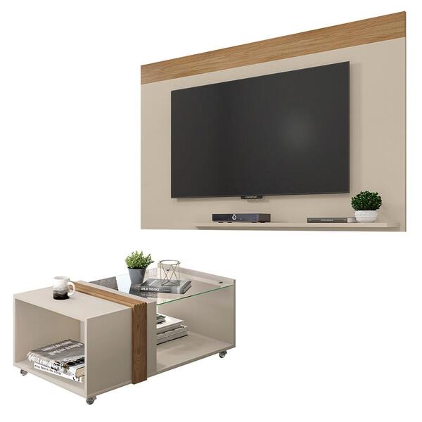 Conjunto Sala De Estar Painel Para Tv Com Mesa Malha Caemmun