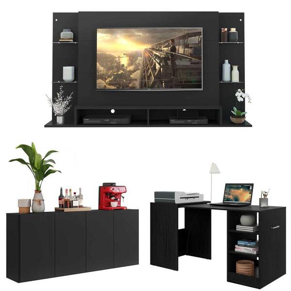 Conjunto Sala De Estar Painel Tv 60" / Aparador / Mesa Dobráv