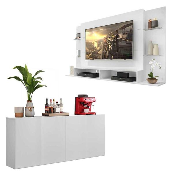 Conjunto Sala De Estar Painel Tv 60" E Aparador Helena Multim