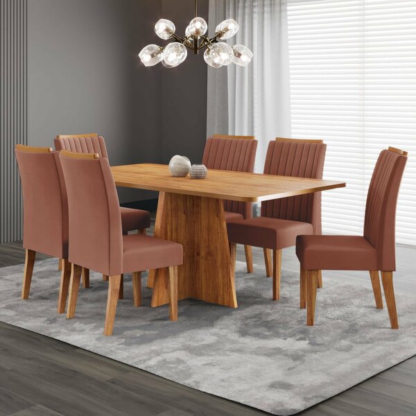 Conjunto Sala De Jantar 160x77,5cm Tampo Sem Vidro E 6 Cadeir