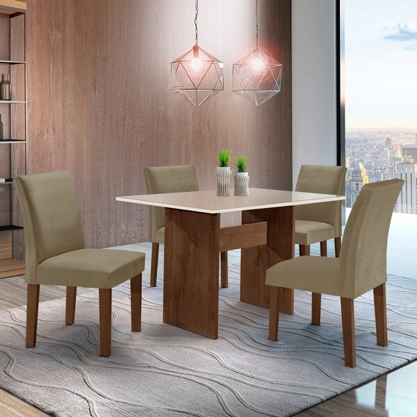 Conjunto Sala De Jantar 1 Mesa 120x80cm Tampo De Vidro 4 Cade