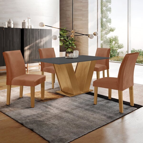 Conjunto Sala De Jantar 1 Mesa 120x80cm Tampo Mdf Com 4 Cadei