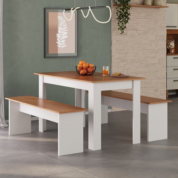 Conjunto Sala De Jantar 1 Mesa 135cm 2 Bancos Primor Branco