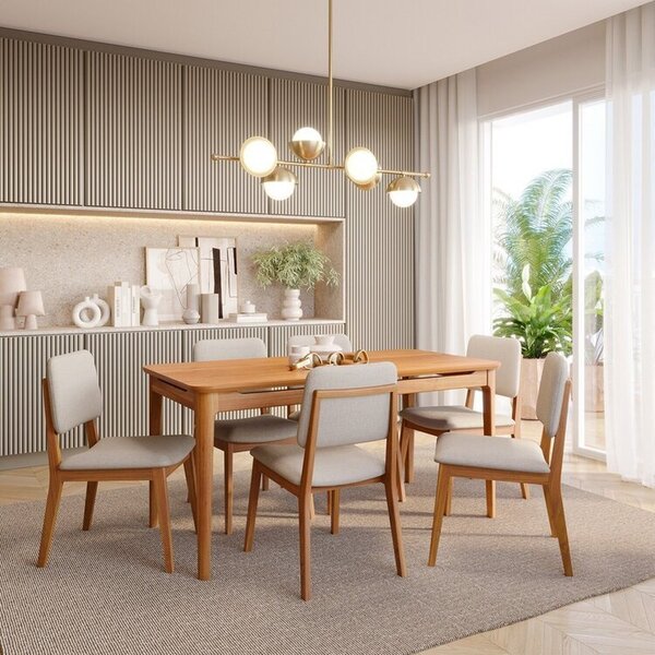 Conjunto Sala De Jantar 1 Mesa 160cm 6 Cadeiras Estofadas Mir