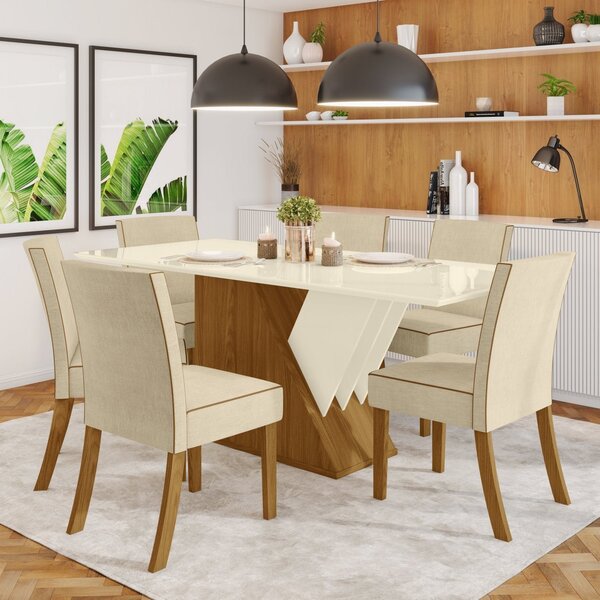 Conjunto Sala De Jantar 1 Mesa 6 Cadeiras Galiza Espresso Móv