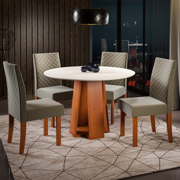 Conjunto Sala De Jantar 1 Mesa Redonda Com 4 Cadeiras Beatriz