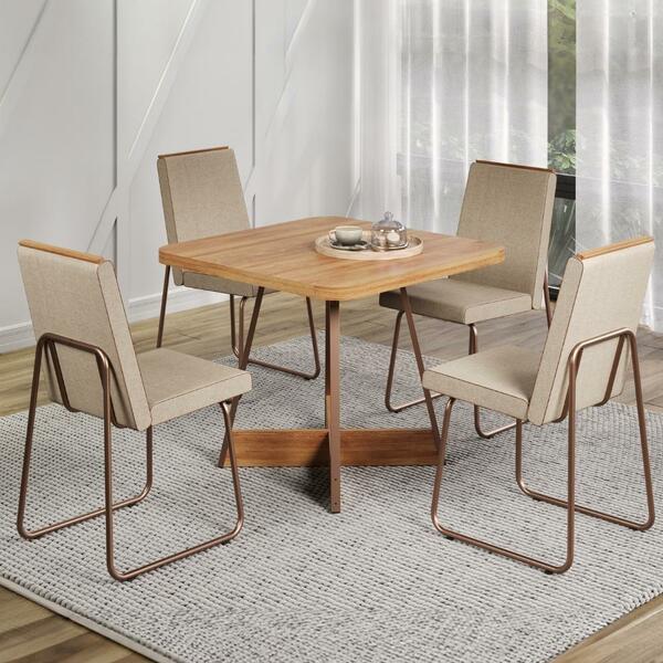 Conjunto Sala De Jantar 4 Cadeiras Belluno Carraro Nogal E Ro