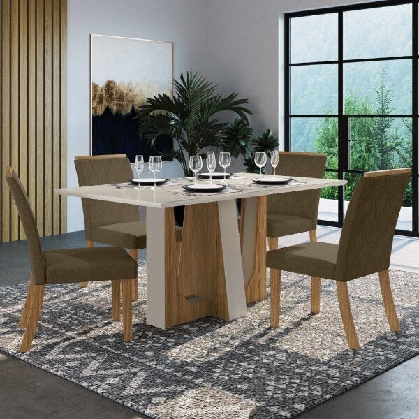 Conjunto Sala De Jantar 4 Cadeiras Espresso Móveis Nature/off
