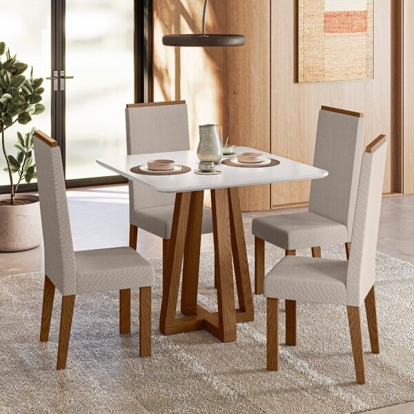 Conjunto Sala De Jantar 4 Cadeiras Livia Âmbar/off White