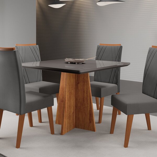 Conjunto Sala De Jantar 4 Cadeiras Vegas Mel/ Grafite
