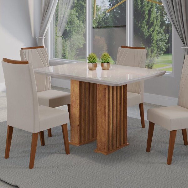 Conjunto Sala De Jantar 4 Cadeiras Vegas Mel/off White/bege