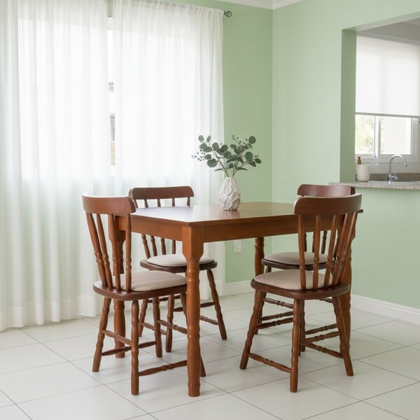 Conjunto Sala De Jantar 4 Lugares Madeira Maciça Dalas Imbuia