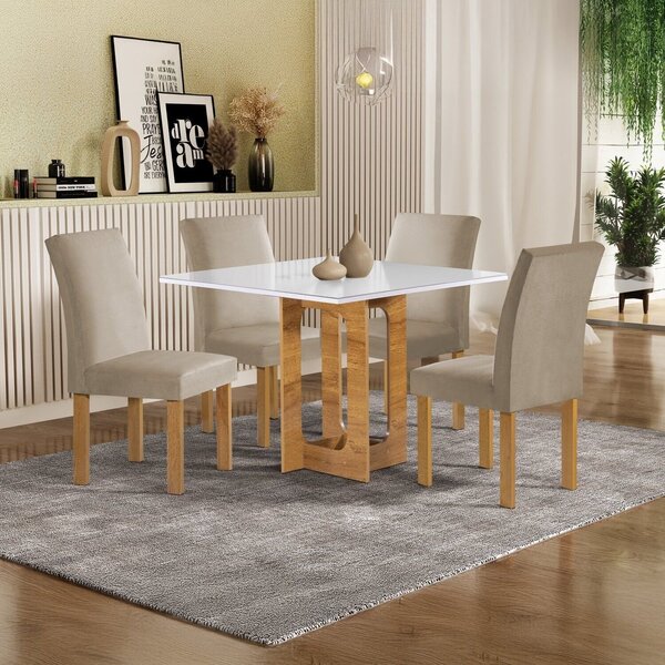 Conjunto Sala De Jantar 4 Lugares Quadrada 90x90 Tampo De Vid