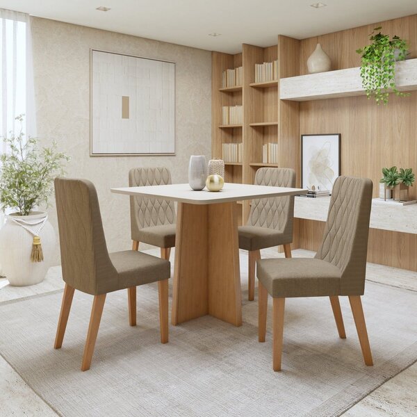 Conjunto Sala De Jantar 4 Lugares Quadrado Tampo Mdf Mesa Cel