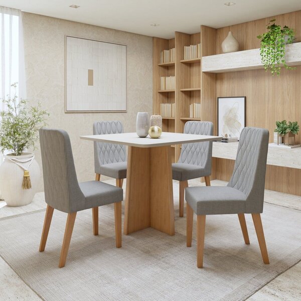 Conjunto Sala De Jantar 4 Lugares Quadrado Tampo Mdf Mesa Cel