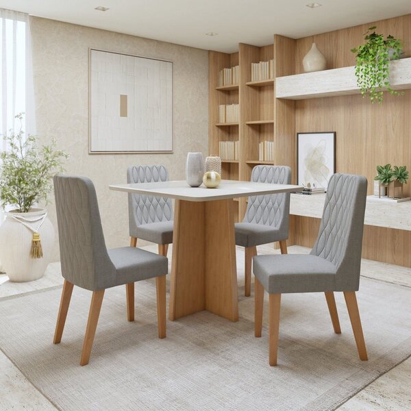 Conjunto Sala De Jantar 4 Lugares Quadrado Tampo Vidro/mdf Me