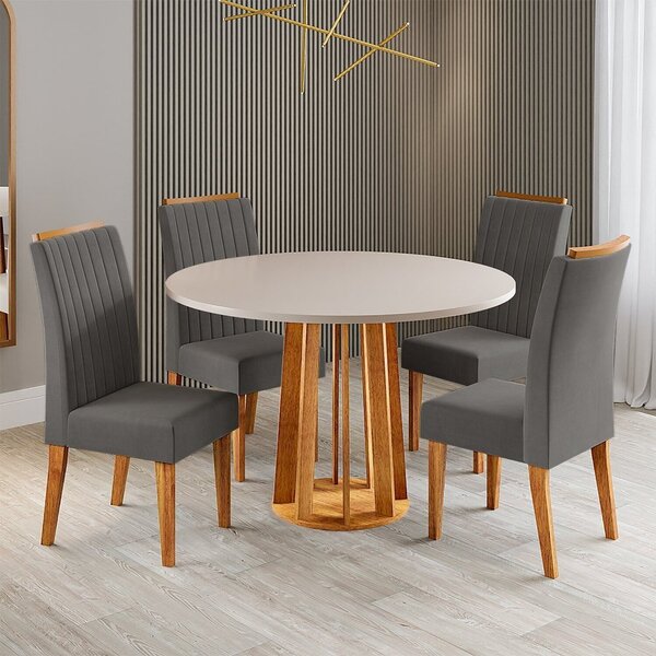 Conjunto Sala De Jantar 4 Lugares Redondo Tampo De Mdf Morgan