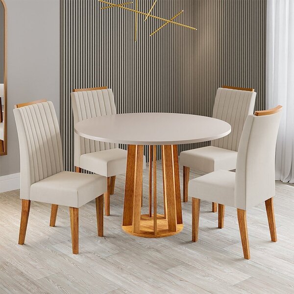 Conjunto Sala De Jantar 4 Lugares Redondo Tampo De Mdf Morgan