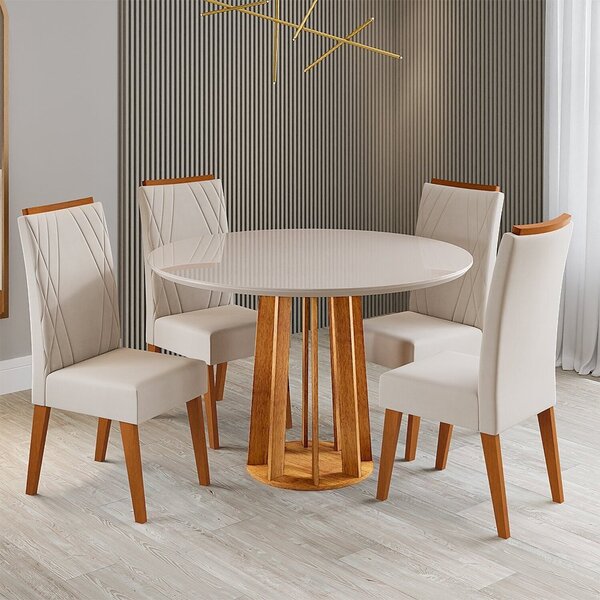 Conjunto Sala De Jantar 4 Lugares Redondo Tampo De Vidro E Md