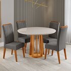 Conjunto Sala De Jantar 4 Lugares Redondo Tampo Mdf E Vidro F