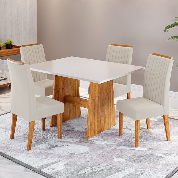 Conjunto Sala De Jantar 4 Lugares Retangular Tampo De Mdp Bel