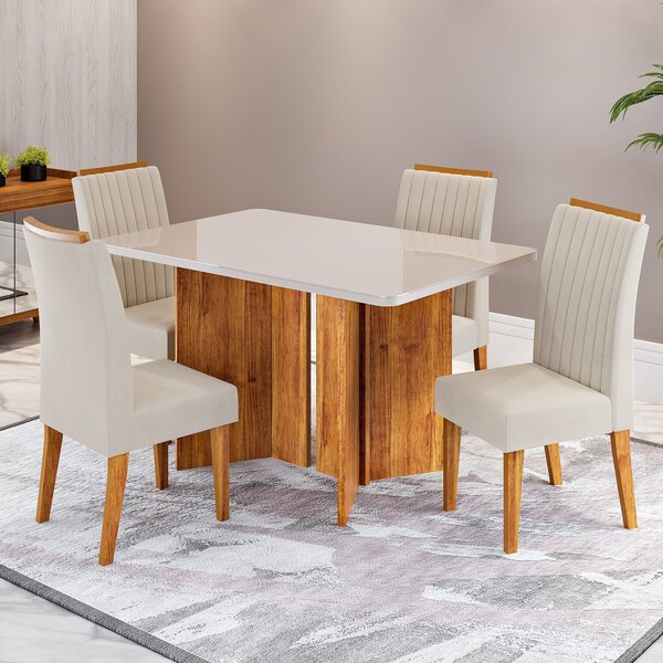 Conjunto Sala De Jantar 4 Lugares Retangular Tampo De Vidro E