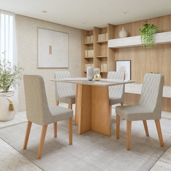 Conjunto Sala De Jantar 4 Lugares Retangular Tampo Vidro/mdf