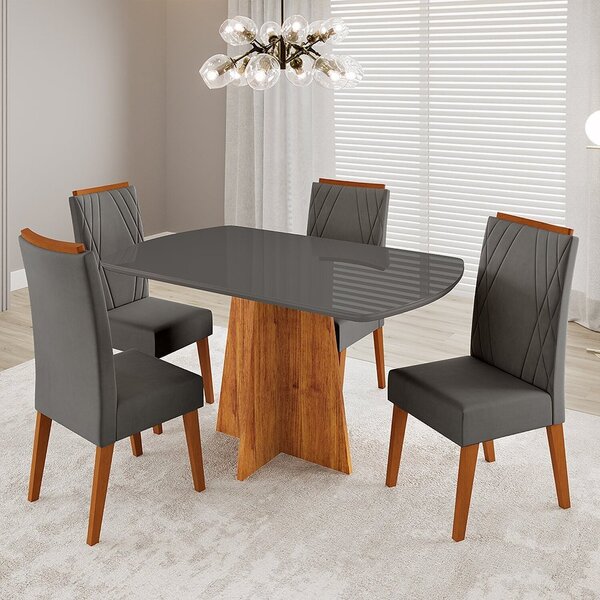 Conjunto Sala De Jantar 4 Lugares Tampo Barril De Vidro/mdf P