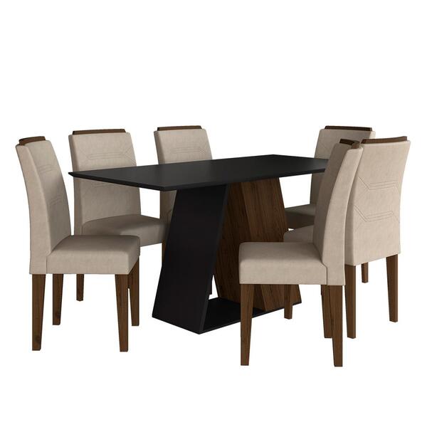 Conjunto Sala De Jantar 6 Cadeiras Áquila Imbuia/preto/bege -