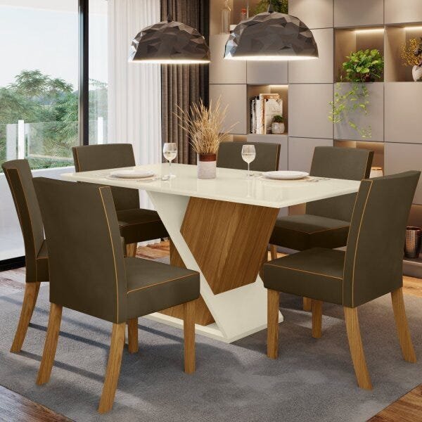 Conjunto Sala De Jantar 6 Cadeiras Daiany Henn Nature/off Whi