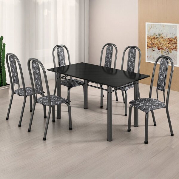 Conjunto Sala De Jantar 6 Cadeiras Fortaleza Preto / Prata