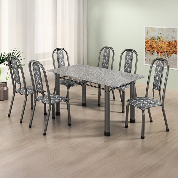 Conjunto Sala De Jantar 6 Cadeiras Fortaleza Preto / Prata /