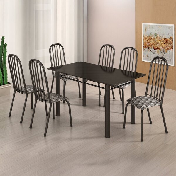 Conjunto Sala De Jantar 6 Cadeiras Natal Preto / Prata