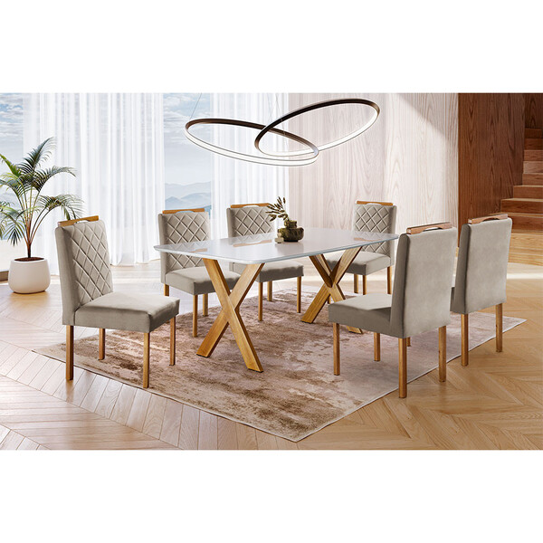 Conjunto Sala De Jantar 6 Lugares Espanha Mesa E Cadeiras Mad