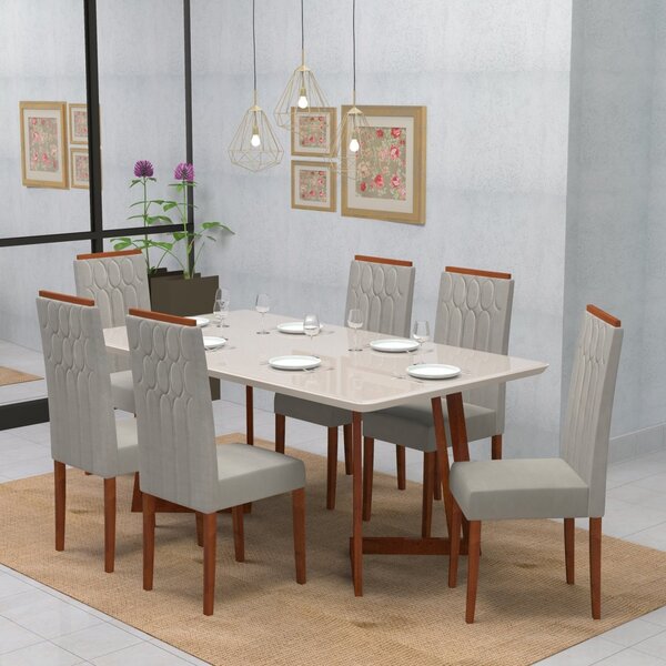 Conjunto Sala De Jantar 6 Lugares Madeira Eucalipto Ametista