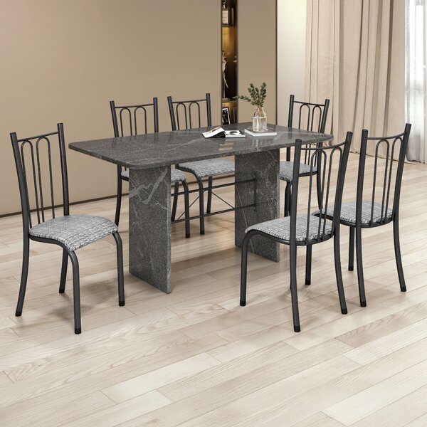 Conjunto Sala De Jantar 6 Lugares Mesa 140x75cm Tampo Granito
