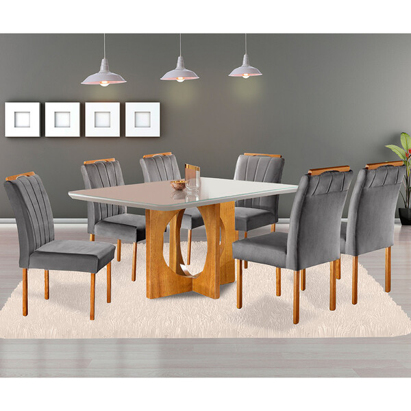 Conjunto Sala De Jantar 6 Lugares Mesa Barcelona E Cadeiras E