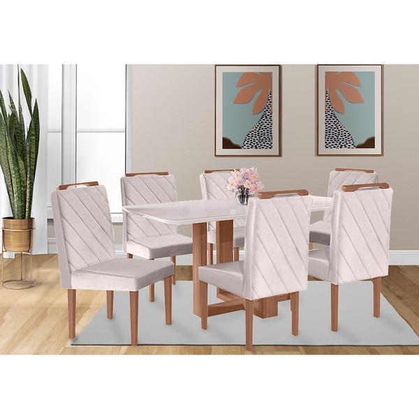 Conjunto Sala De Jantar 6 Lugares Mesa Lisy E 6 Cadeiras Em L