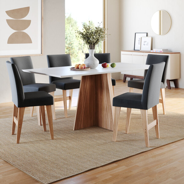 Conjunto Sala De Jantar 6 Lugares Mesa Lune 1,60m E Cadeira A