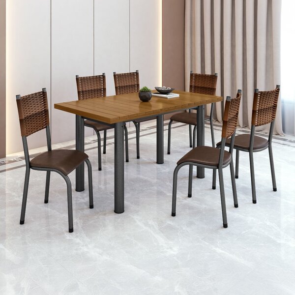 Conjunto Sala De Jantar 6 Lugares Mesa Tampo Madeira Maciça R