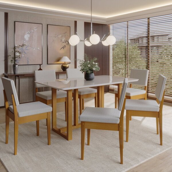 Conjunto Sala De Jantar 6 Lugares Retangular Com Tampo De Vid