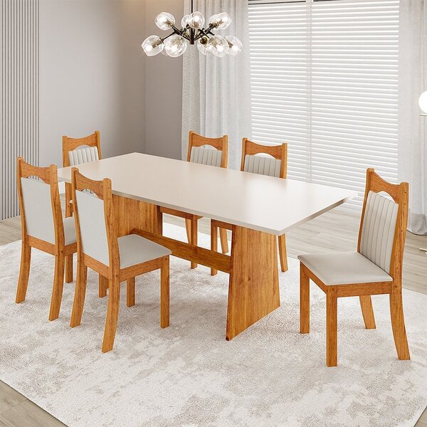 Conjunto Sala De Jantar 6 Lugares Retangular Tampo De Mdp Riv