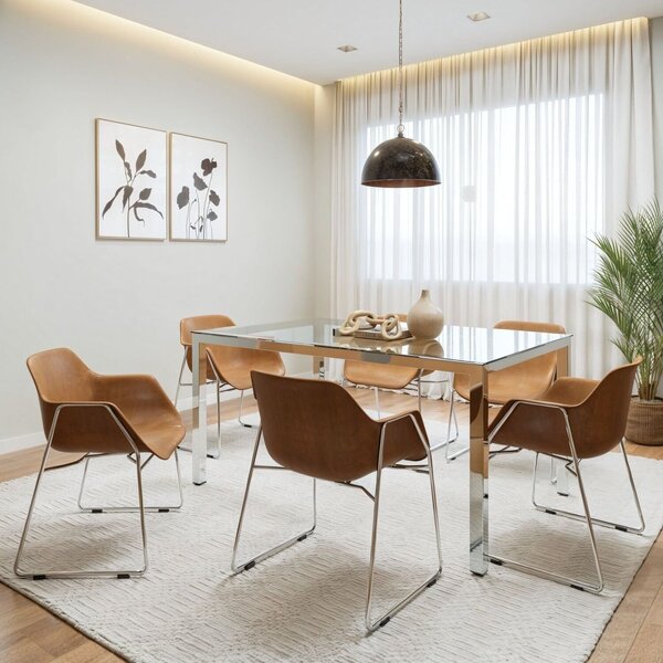 Conjunto Sala De Jantar 6 Lugares Retangular Tampo De Vidro 1