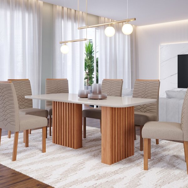 Conjunto Sala De Jantar 6 Lugares Retangular Tampo De Vidro/m