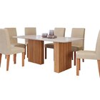 Conjunto Sala De Jantar 6 Lugares Retangular Tampo De Vidro/m