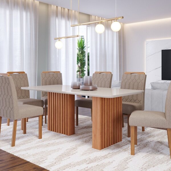 Conjunto Sala De Jantar 6 Lugares Retangular Tampo De Vidro/m