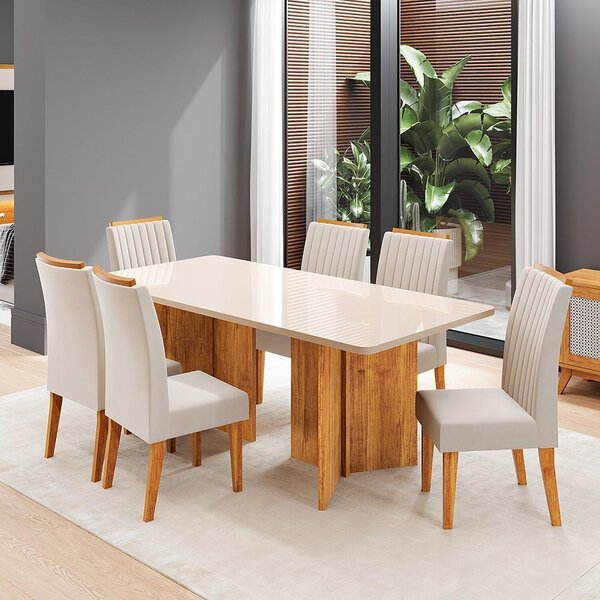 Conjunto Sala De Jantar 6 Lugares Retangular Tampo De Vidro/m