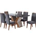 Conjunto Sala De Jantar 6 Lugares Retangular Tampo De Vidro V